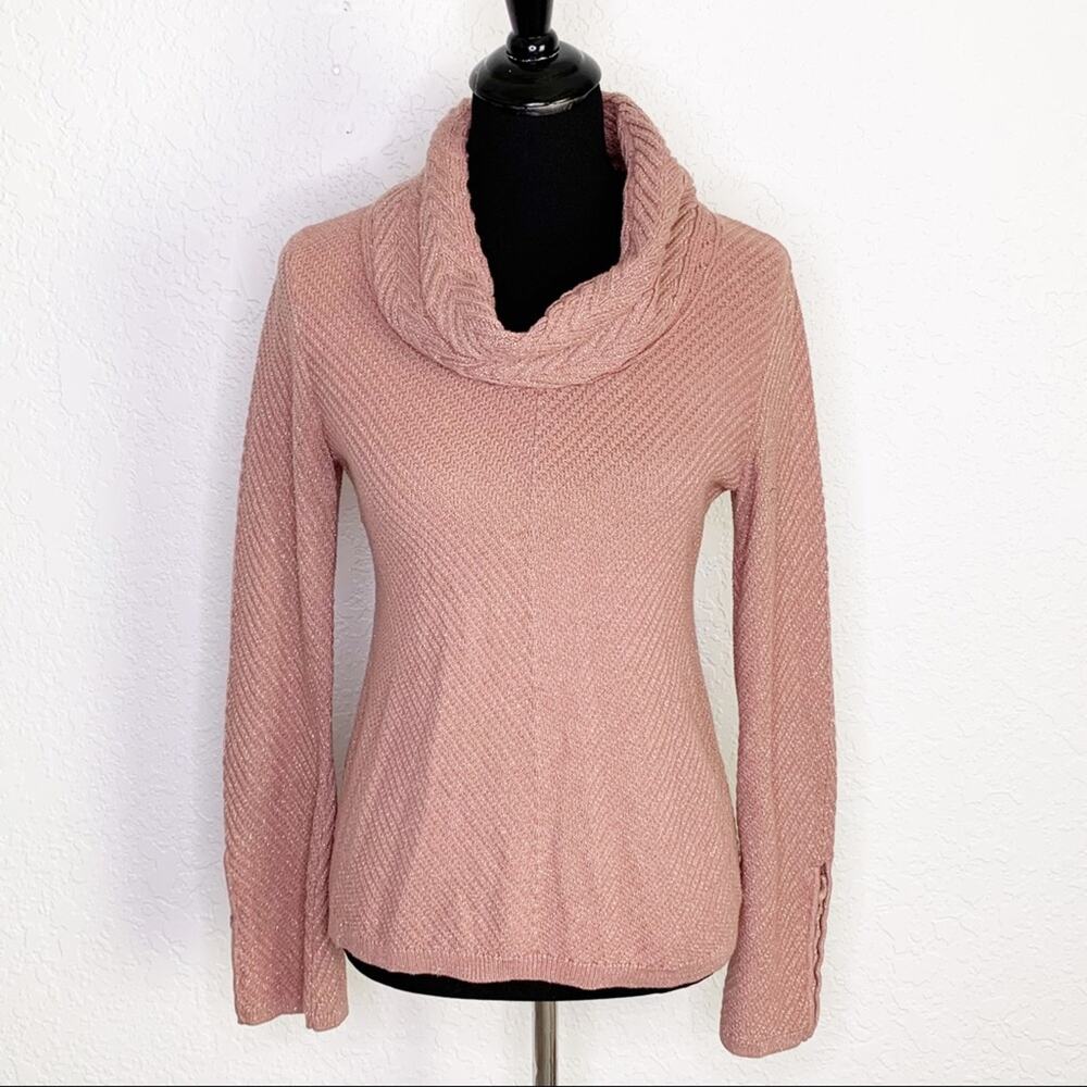 WHBM pink metallic cowl neck sweater lace up sleeves size Small